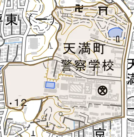 天満町とその周辺の地図。町の範囲を重ねている