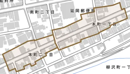 本町とその周辺の地図。町の範囲を重ねている