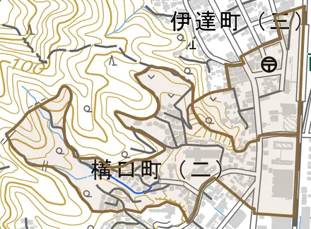 構口町とその周辺の地図。町の範囲を重ねている