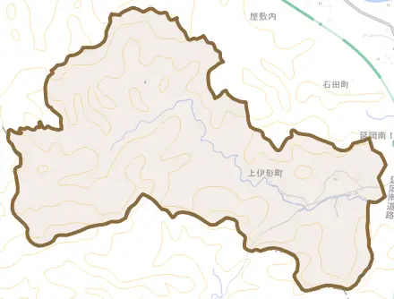 上伊形町とその周辺の地図。町の範囲を重ねている