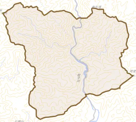 宮長町とその周辺の地図。町の範囲を重ねている