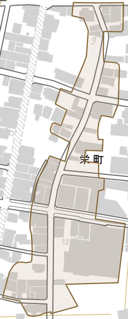 栄町とその周辺の地図。町の範囲を重ねている