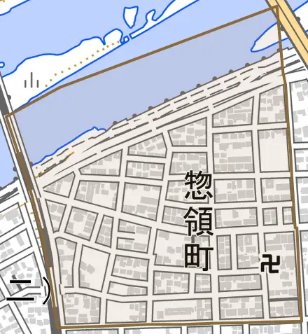 惣領町とその周辺の地図。町の範囲を重ねている