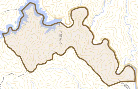 大字片内とその周辺の地図。町の範囲を重ねている