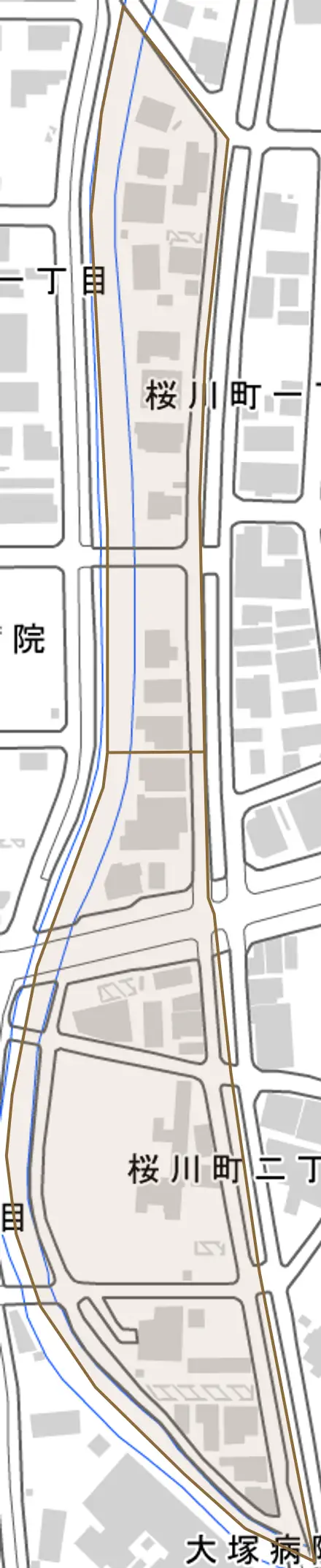 桜川町とその周辺の地図。町の範囲を重ねている