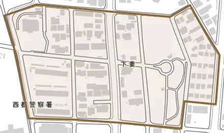 下妻とその周辺の地図。町の範囲を重ねている