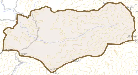 大字五ケ所とその周辺の地図。町の範囲を重ねている