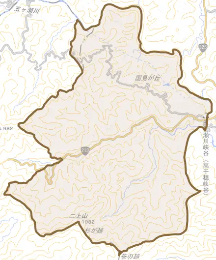 大字押方とその周辺の地図。町の範囲を重ねている