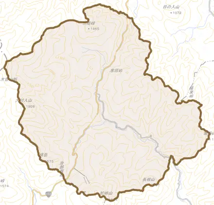 浪合とその周辺の地図。町の範囲を重ねている