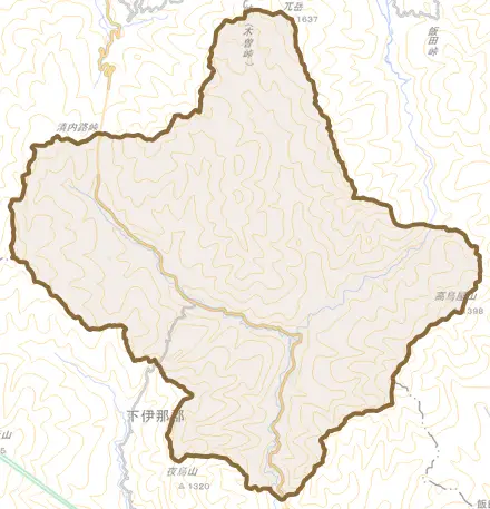 清内路とその周辺の地図。町の範囲を重ねている