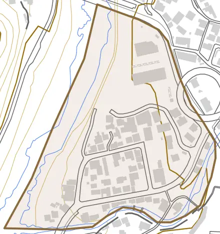旭町とその周辺の地図。町の範囲を重ねている