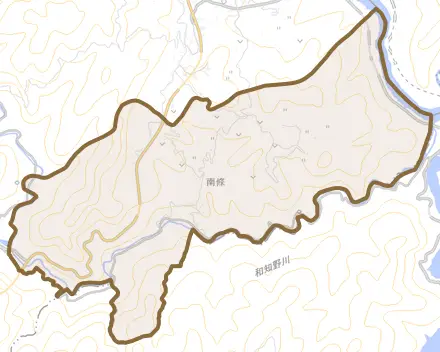 南條とその周辺の地図。町の範囲を重ねている