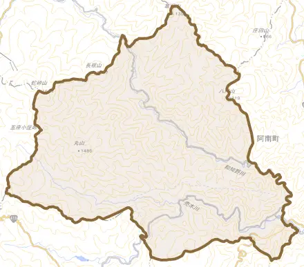 和合とその周辺の地図。町の範囲を重ねている