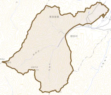 大字古見とその周辺の地図。町の範囲を重ねている