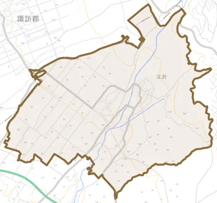 立沢とその周辺の地図。町の範囲を重ねている