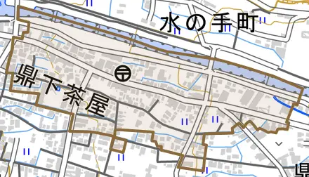 鼎下茶屋とその周辺の地図。町の範囲を重ねている