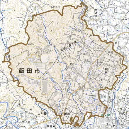 桐林とその周辺の地図。町の範囲を重ねている