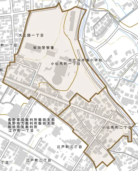 小伝馬町とその周辺の地図。町の範囲を重ねている