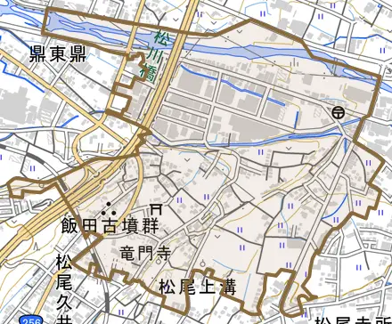 松尾上溝とその周辺の地図。町の範囲を重ねている