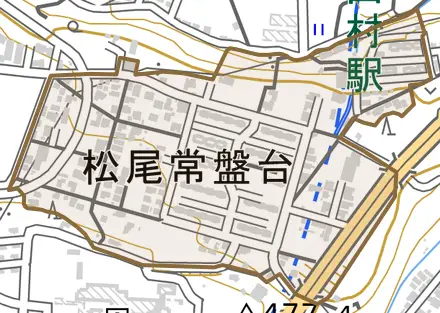 松尾常盤台とその周辺の地図。町の範囲を重ねている