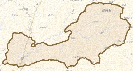 南信濃木沢とその周辺の地図。町の範囲を重ねている