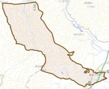 大瀬木とその周辺の地図。町の範囲を重ねている