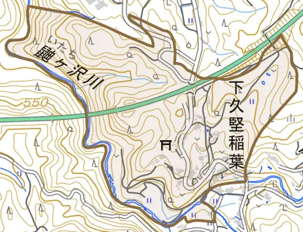 下久堅稲葉とその周辺の地図。町の範囲を重ねている