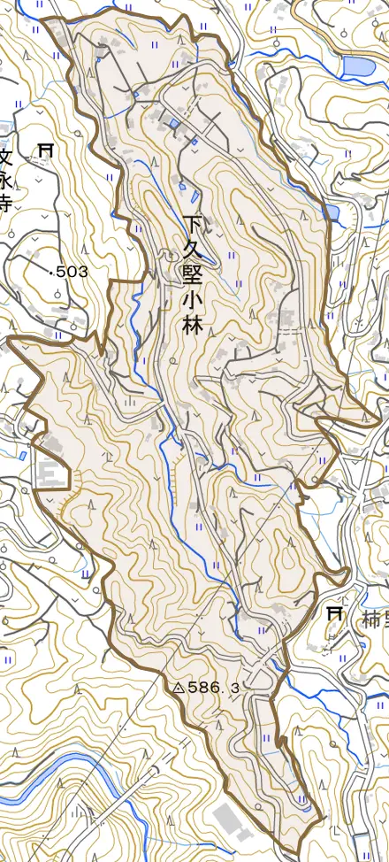 下久堅小林とその周辺の地図。町の範囲を重ねている