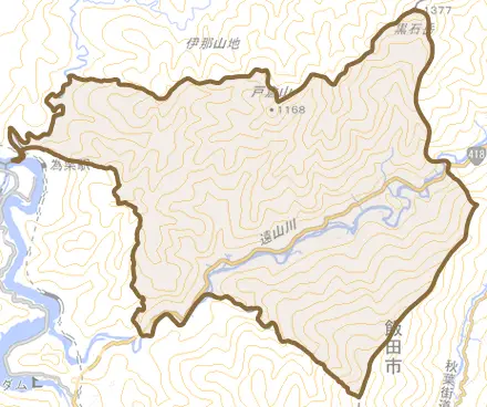 南信濃南和田とその周辺の地図。町の範囲を重ねている