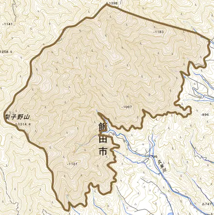 山本とその周辺の地図。町の範囲を重ねている