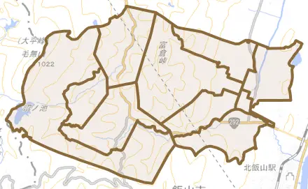 大字旭とその周辺の地図。町の範囲を重ねている