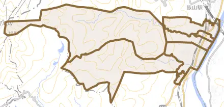 大字静間とその周辺の地図。町の範囲を重ねている