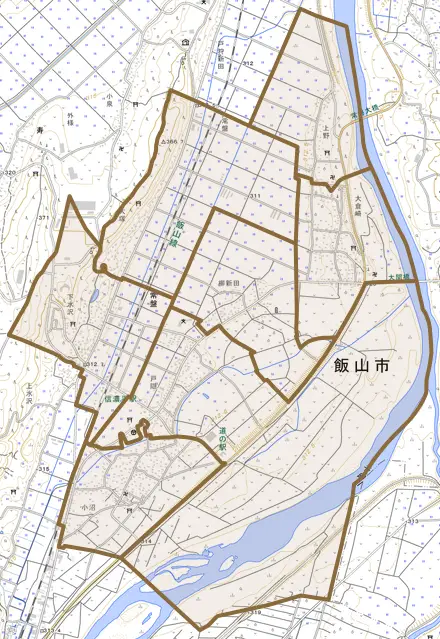 大字常盤とその周辺の地図。町の範囲を重ねている