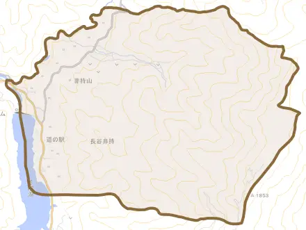長谷非持とその周辺の地図。町の範囲を重ねている