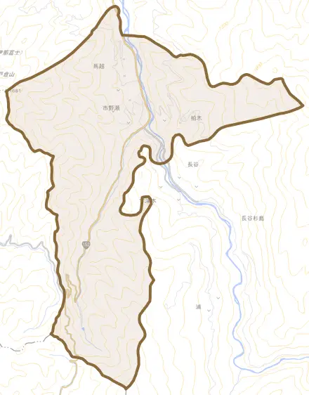 長谷市野瀬とその周辺の地図。町の範囲を重ねている