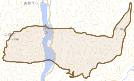 長谷溝口とその周辺の地図。町の範囲を重ねている