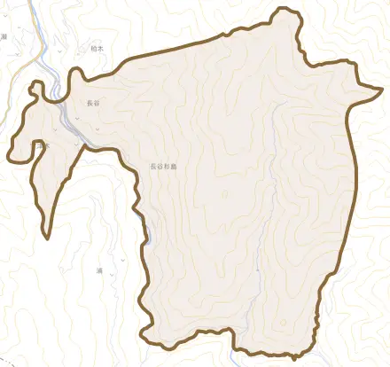 長谷杉島とその周辺の地図。町の範囲を重ねている