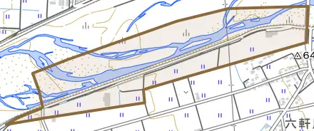 伊那部とその周辺の地図。町の範囲を重ねている