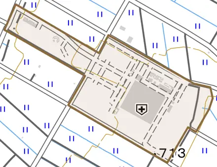 小四郎久保とその周辺の地図。町の範囲を重ねている