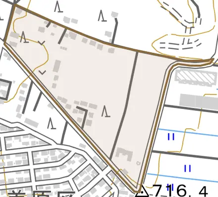 前原とその周辺の地図。町の範囲を重ねている