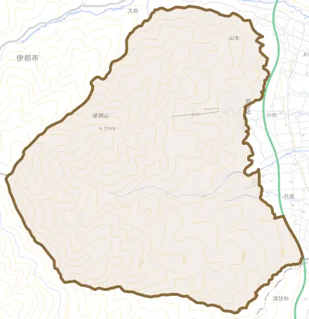 西春近とその周辺の地図。町の範囲を重ねている