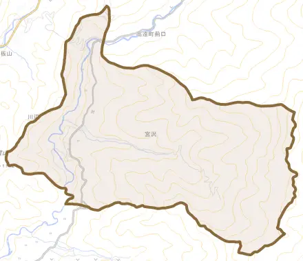 高遠町山室とその周辺の地図。町の範囲を重ねている