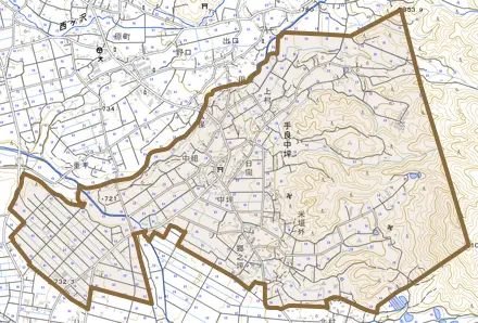 手良中坪とその周辺の地図。町の範囲を重ねている