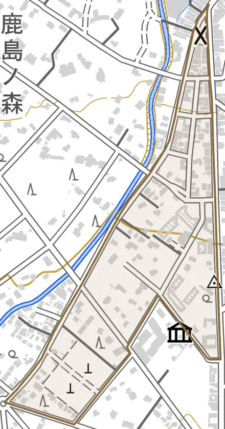 軽井沢とその周辺の地図。町の範囲を重ねている