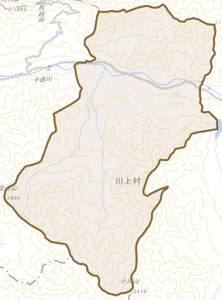 大字居倉とその周辺の地図。町の範囲を重ねている