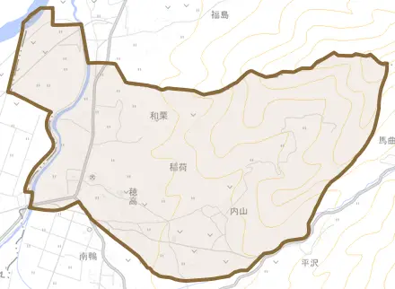 大字穂高とその周辺の地図。町の範囲を重ねている