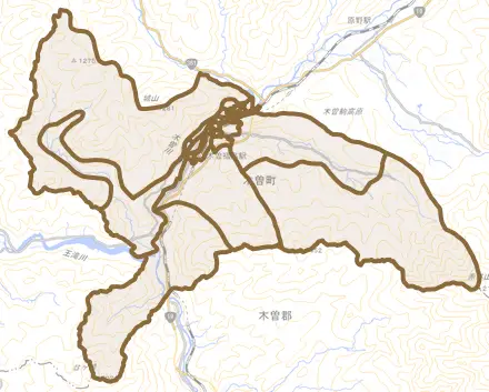 福島とその周辺の地図。町の範囲を重ねている