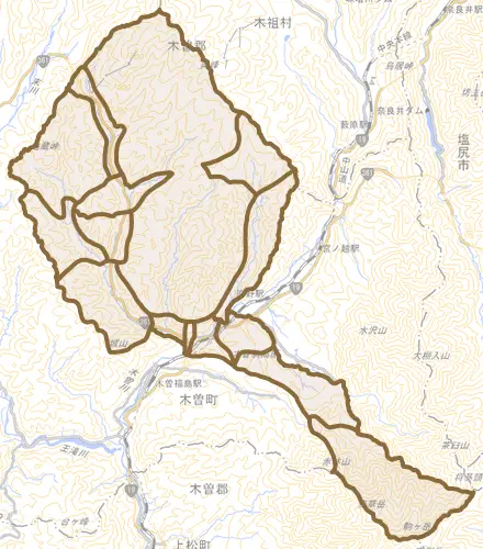 新開とその周辺の地図。町の範囲を重ねている