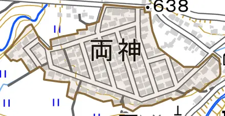 両神とその周辺の地図。町の範囲を重ねている