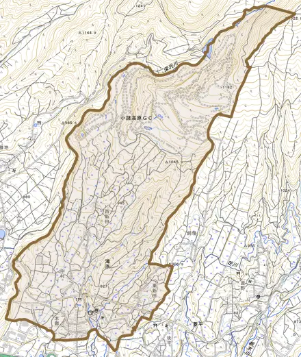 大字滝原とその周辺の地図。町の範囲を重ねている